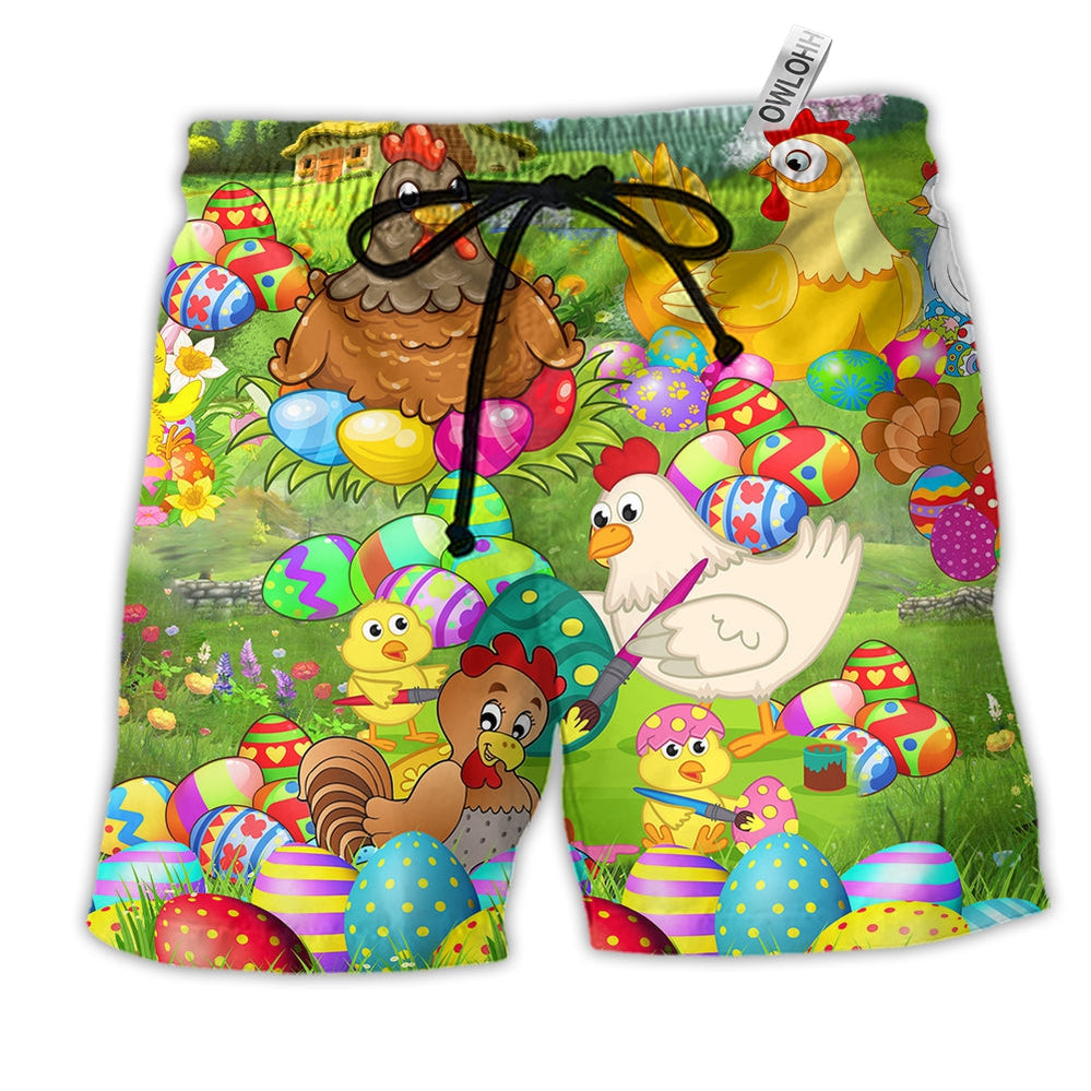 Beach Short / Adults / S Chicken In Farm Easter Eggs - Beach Short Reefox - Owls Matrix LTD