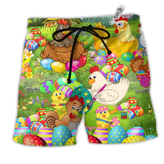 Beach Short / Adults / S Chicken In Farm Easter Eggs - Beach Short Reefox - Owls Matrix LTD