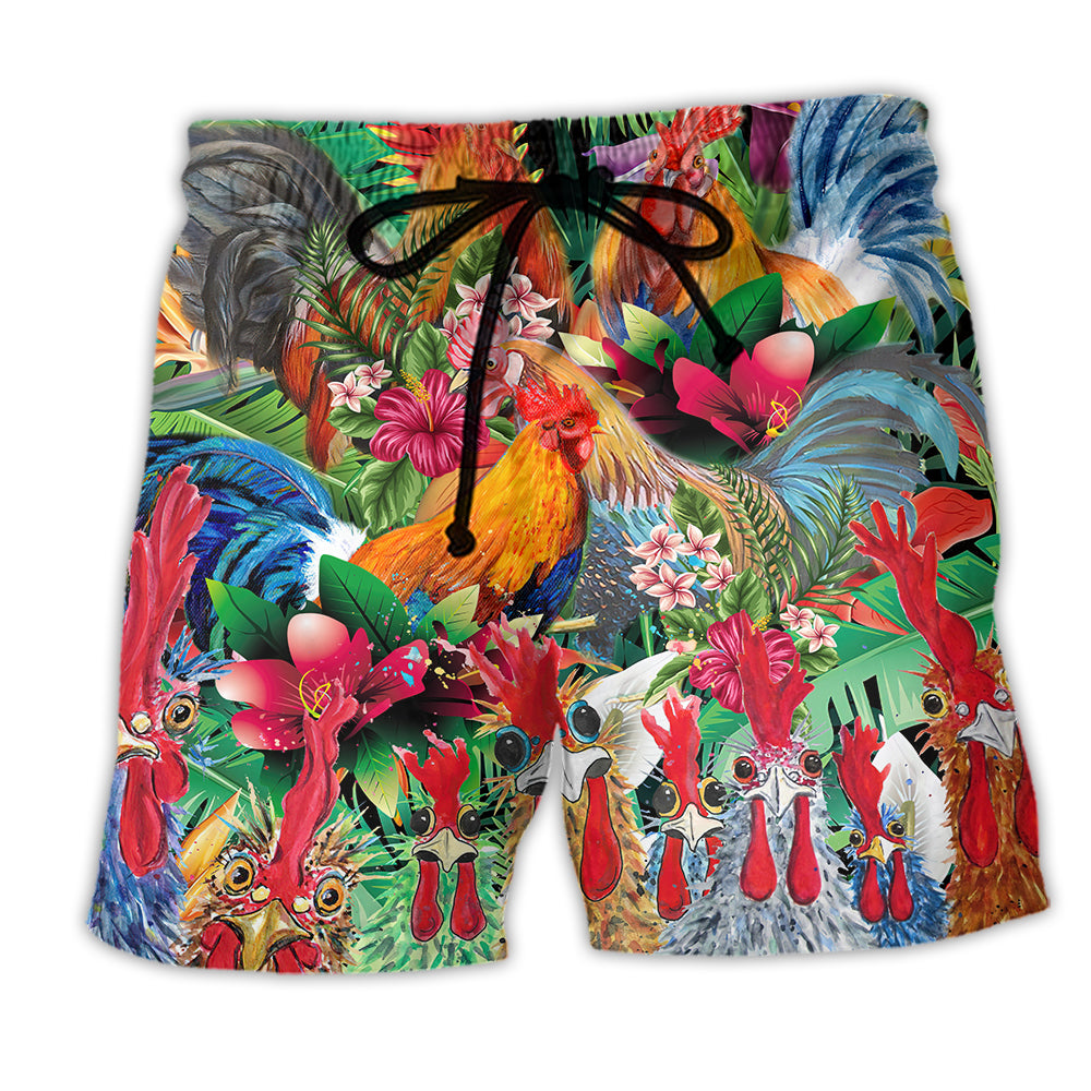 Beach Short / Adults / S Chicken Summer Tropical Floral - Beach Short Reefox - Owls Matrix LTD
