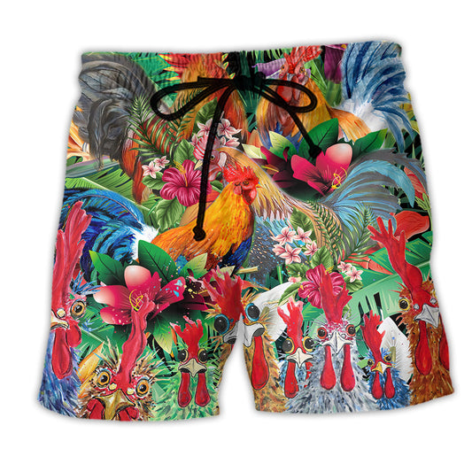 Beach Short / Adults / S Chicken Summer Tropical Floral - Beach Short Reefox - Owls Matrix LTD