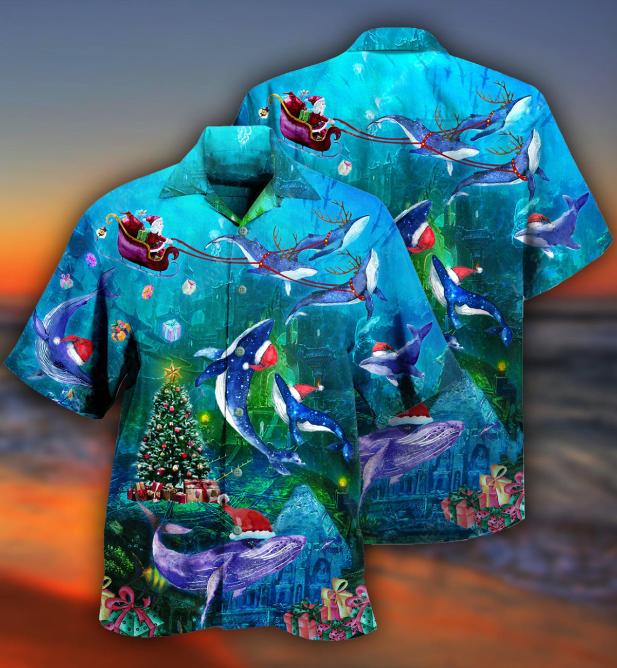 Whale Chirstmas Whales Under The Sea - Hawaiian Shirt - Reefox