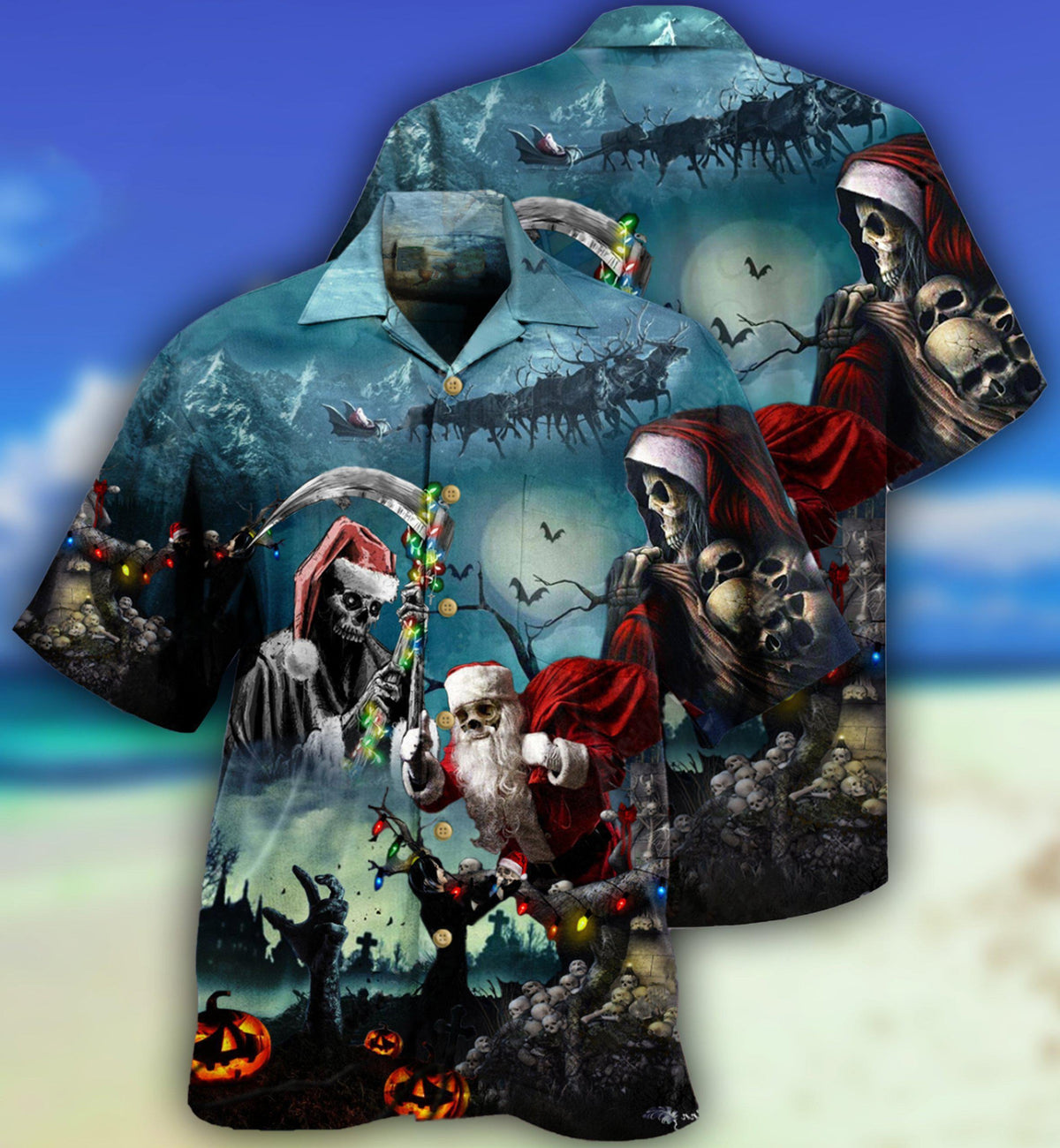 Skull Chistmas Santa Claus - Hawaiian Shirt - Reefox