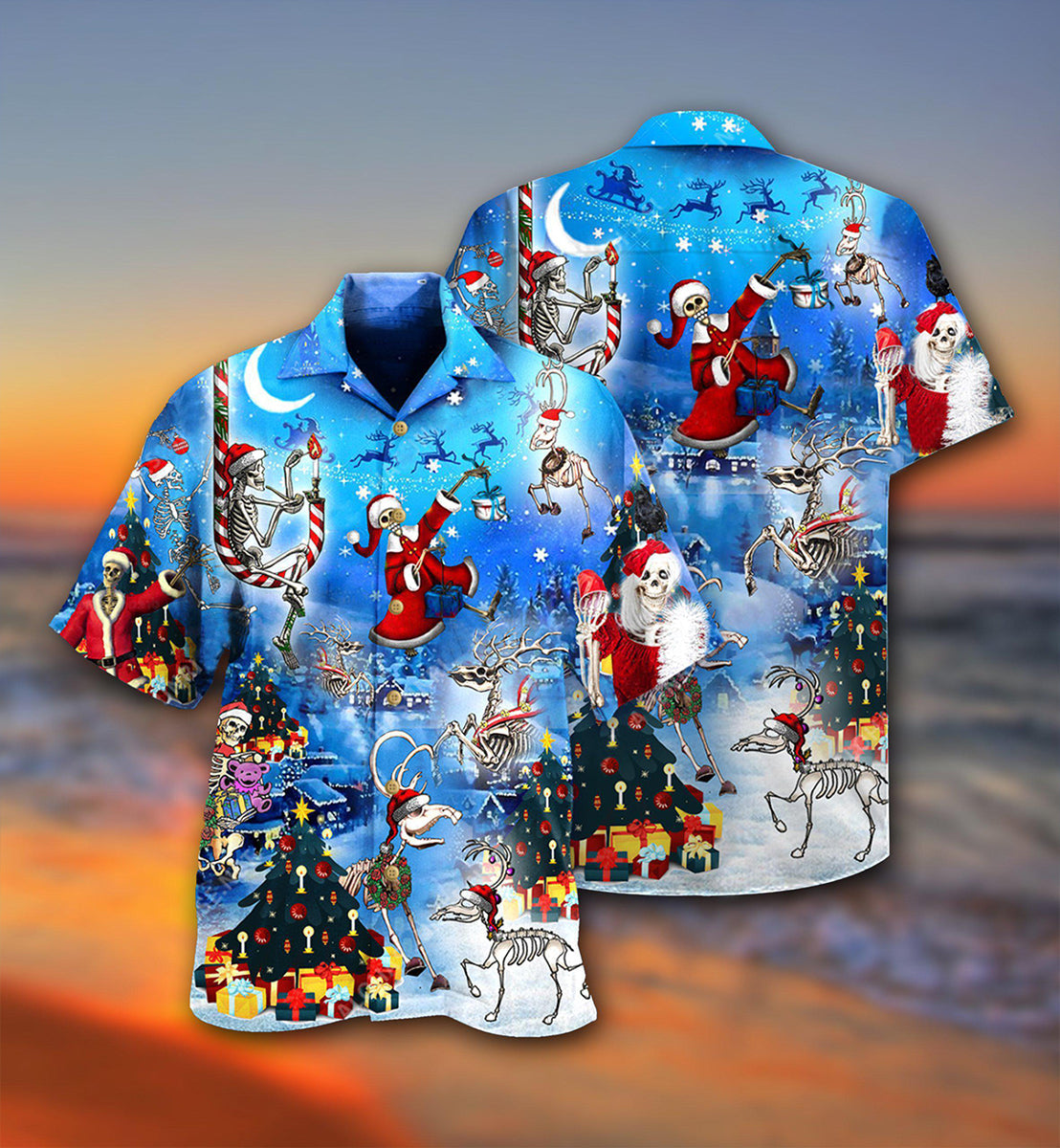 Christmas And Skull Merry Xmas Night - Hawaiian Shirt - Reefox