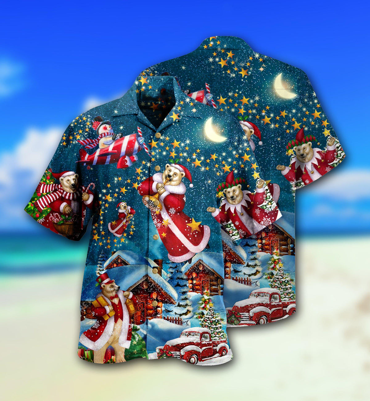 Christmas Bear Santa In The Night - Hawaiian Shirt - Reefox