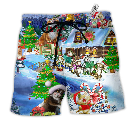 Beach Short / Adults / S Christmas Cats Santa Love Gift - Beach Short Reefox - Owls Matrix LTD