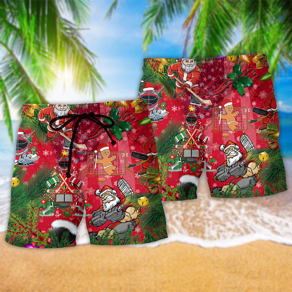 Christmas Come On Play Hockey With Santa Claus And Reindeer - Beach Short Reefox - Owls Matrix LTD