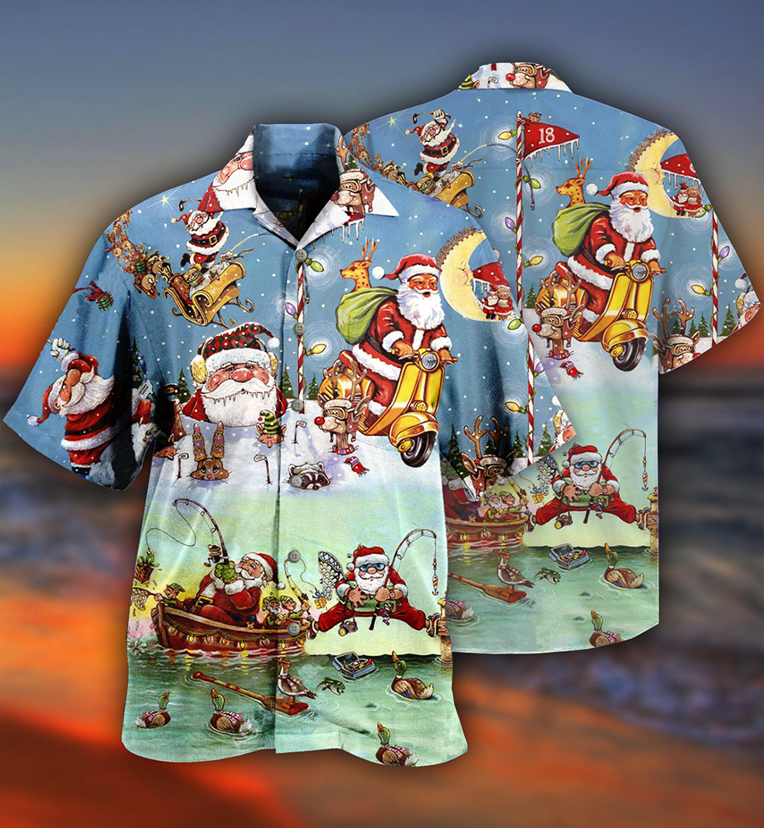 Christmas Cute Santa Claus Go Fishing - Hawaiian Shirt - Reefox