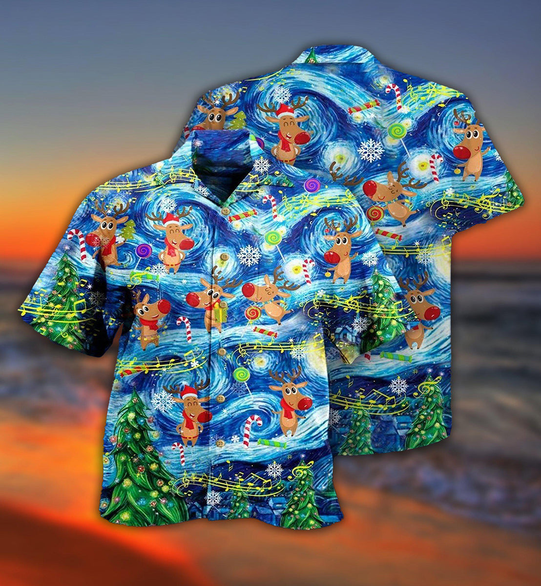 Christmas Dancing Reindeers Happy With Tornado - Hawaiian Shirt - Reefox