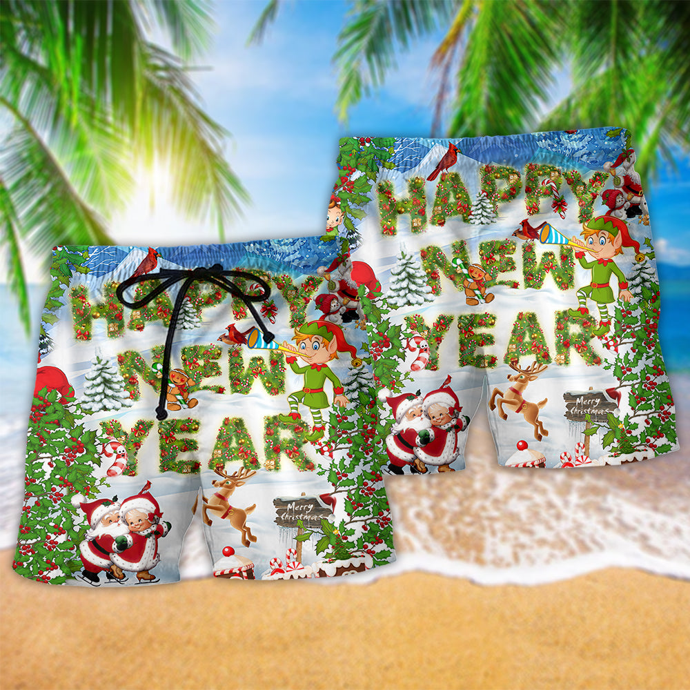Christmas Happy New Year Snow - Beach Short Reefox - Owls Matrix LTD