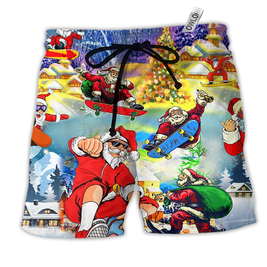 Beach Short / Adults / S Christmas Jumping On Skateboard - Beach Short Reefox - Owls Matrix LTD