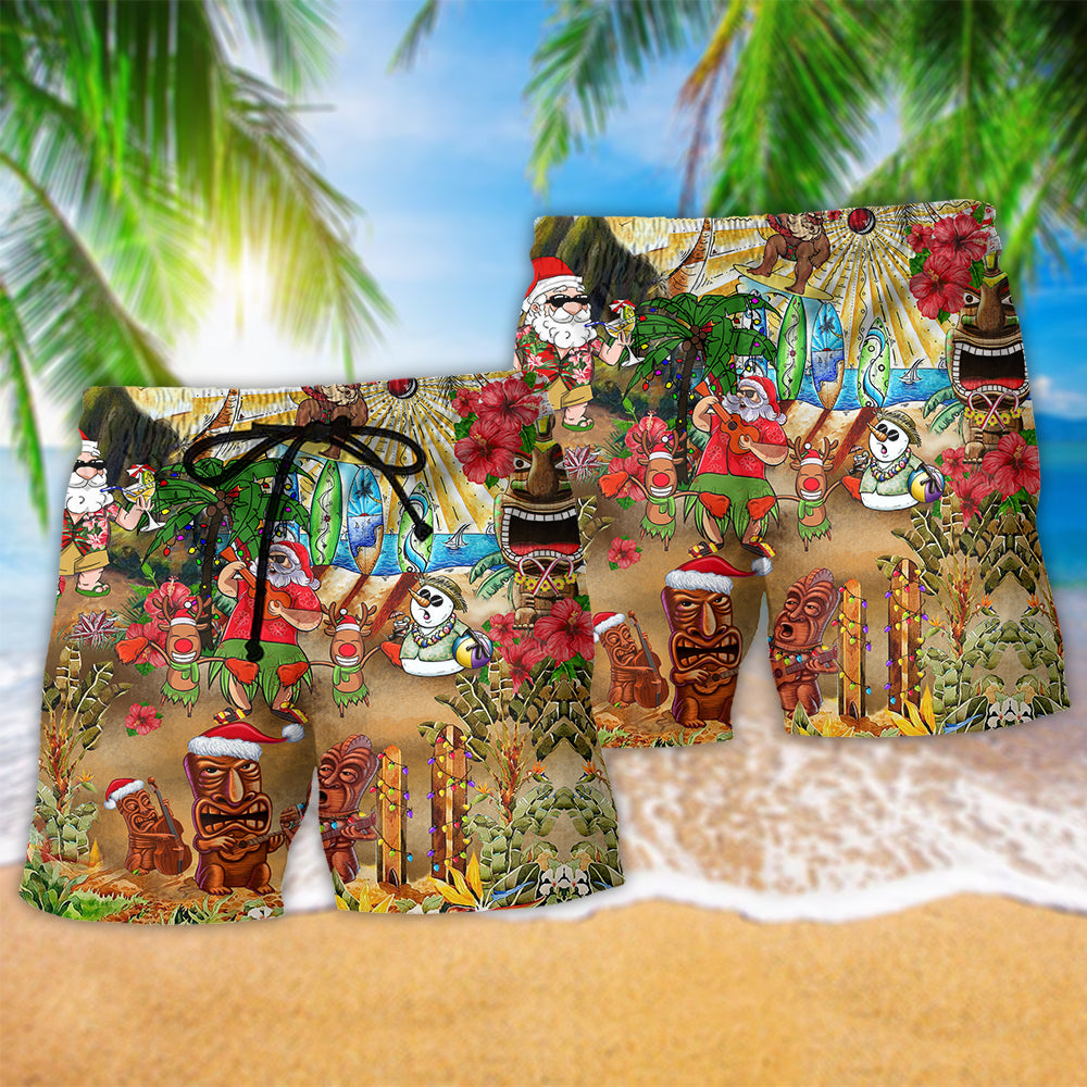 Christmas Mele Kalikimaka From Hawaii Tiki - Beach Short Reefox - Owls Matrix LTD