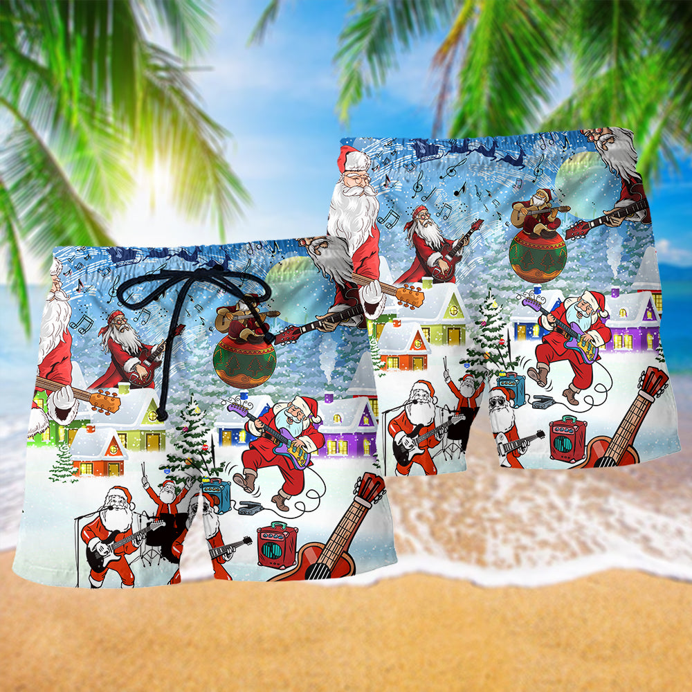 Christmas Santa Loves Music And Guitar - Beach Short Reefox - Owls Matrix LTD