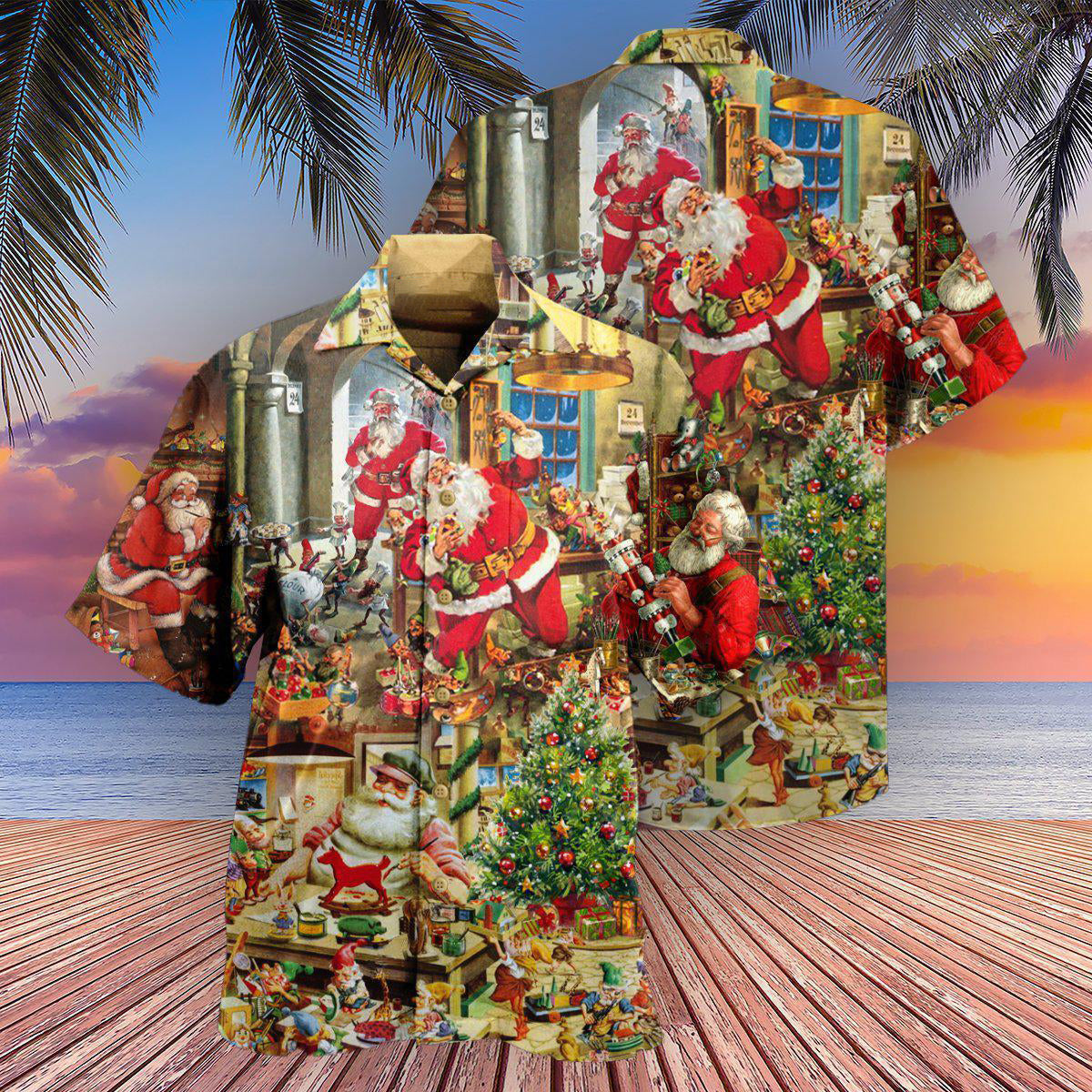 Christmas Santa's Toy Workshop Christmas Night - Hawaiian Shirt - Reefox