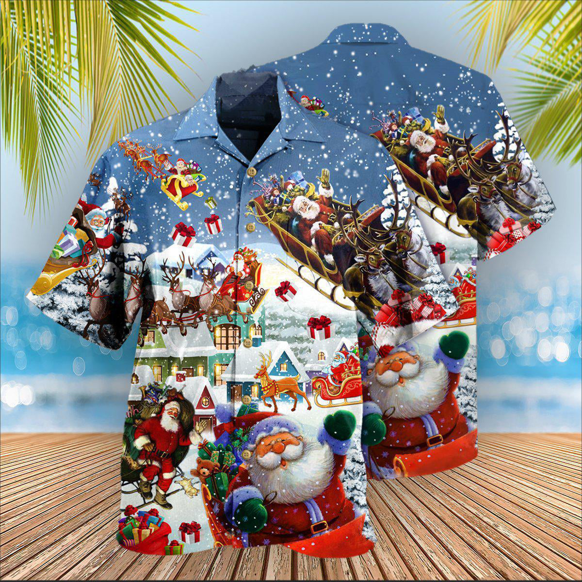 Christmas Say Hi From Santa's Sleigh Snow - Hawaiian Shirt - Reefox