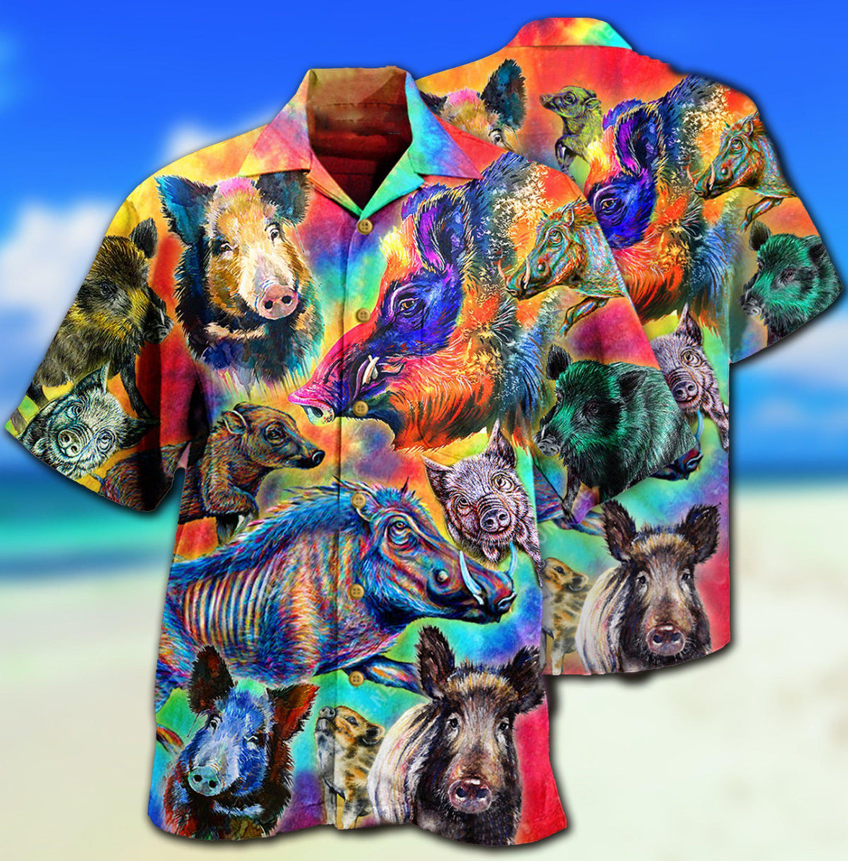 Boar Colorful Wild Boar In Colorful Background - Hawaiian Shirt - Reefox