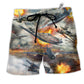 Beach Short / Adults / S Combat Aircrafts Fire War - Beach Short Reefox - Owls Matrix LTD