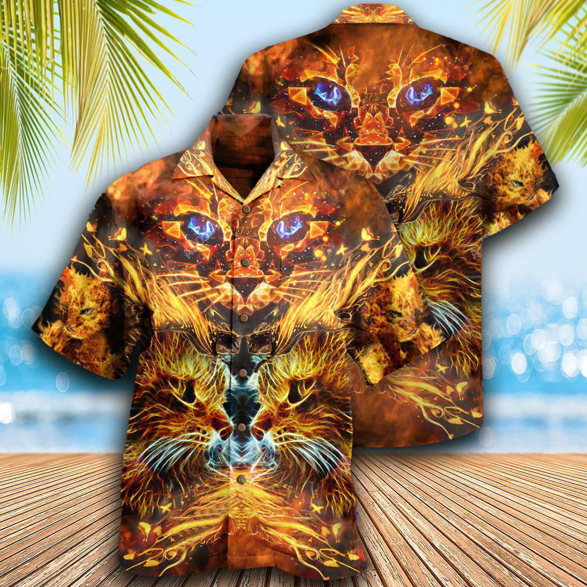 Cat Cool Flaming Cat - Hawaiian Shirt - Reefox