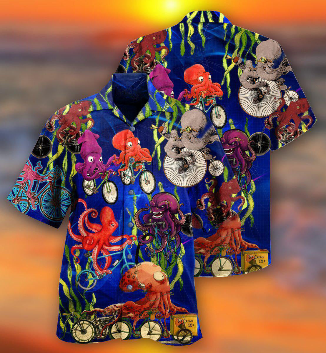 Octopus Could An Octopus Ride A Bicycle - Hawaiian Shirt - Reefox