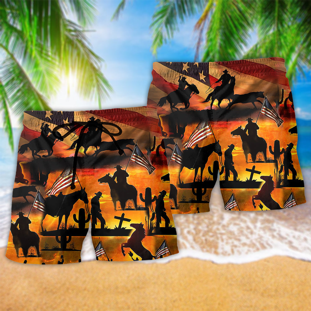 Cowboy American Love Life Sunset Background - Beach Short Reefox - Owls Matrix LTD