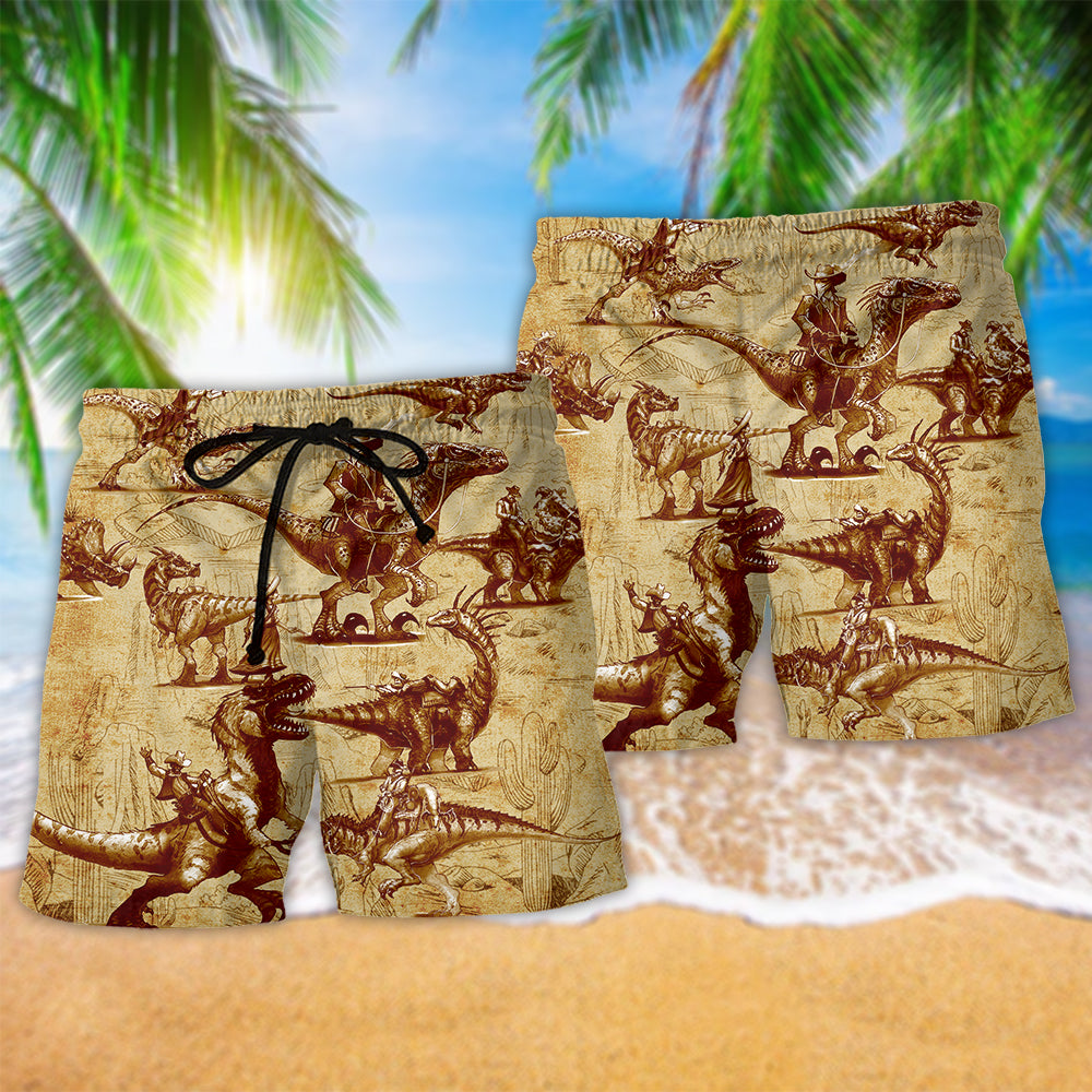 Cowboy Dinosaur Love Life Yellow Style - Beach Short Reefox - Owls Matrix LTD