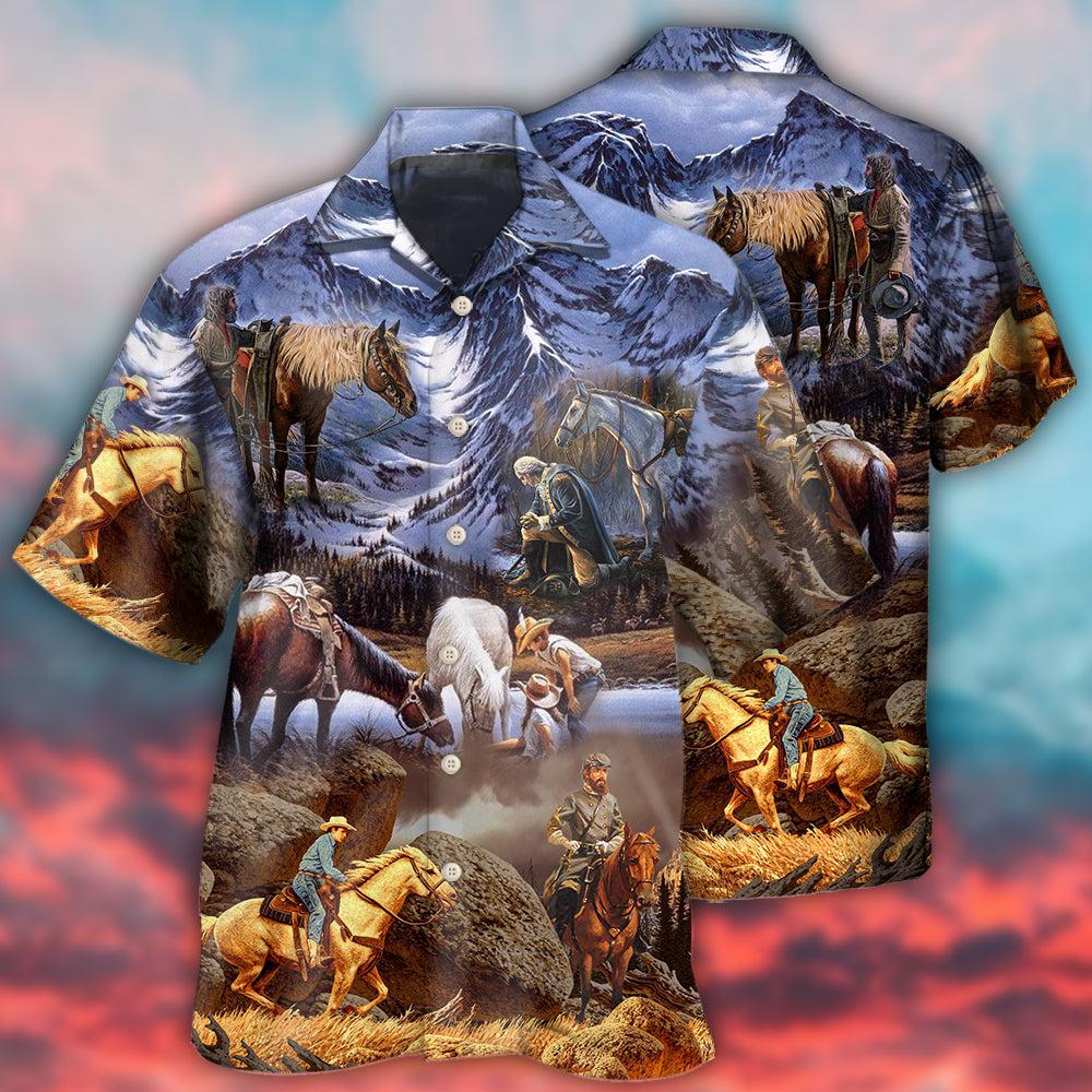Cowboy Snow Mountain At Sunset - Hawaiian Shirt - Reefox