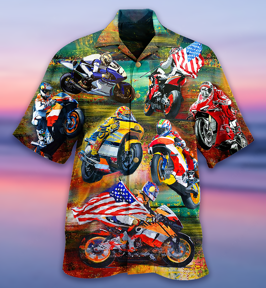 Motorcycle Racing America Flag - Hawaiian Shirt - Reefox