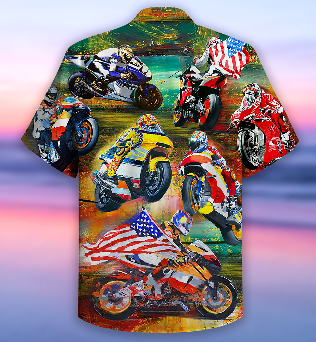 Motorcycle Racing America Flag - Hawaiian Shirt - Reefox