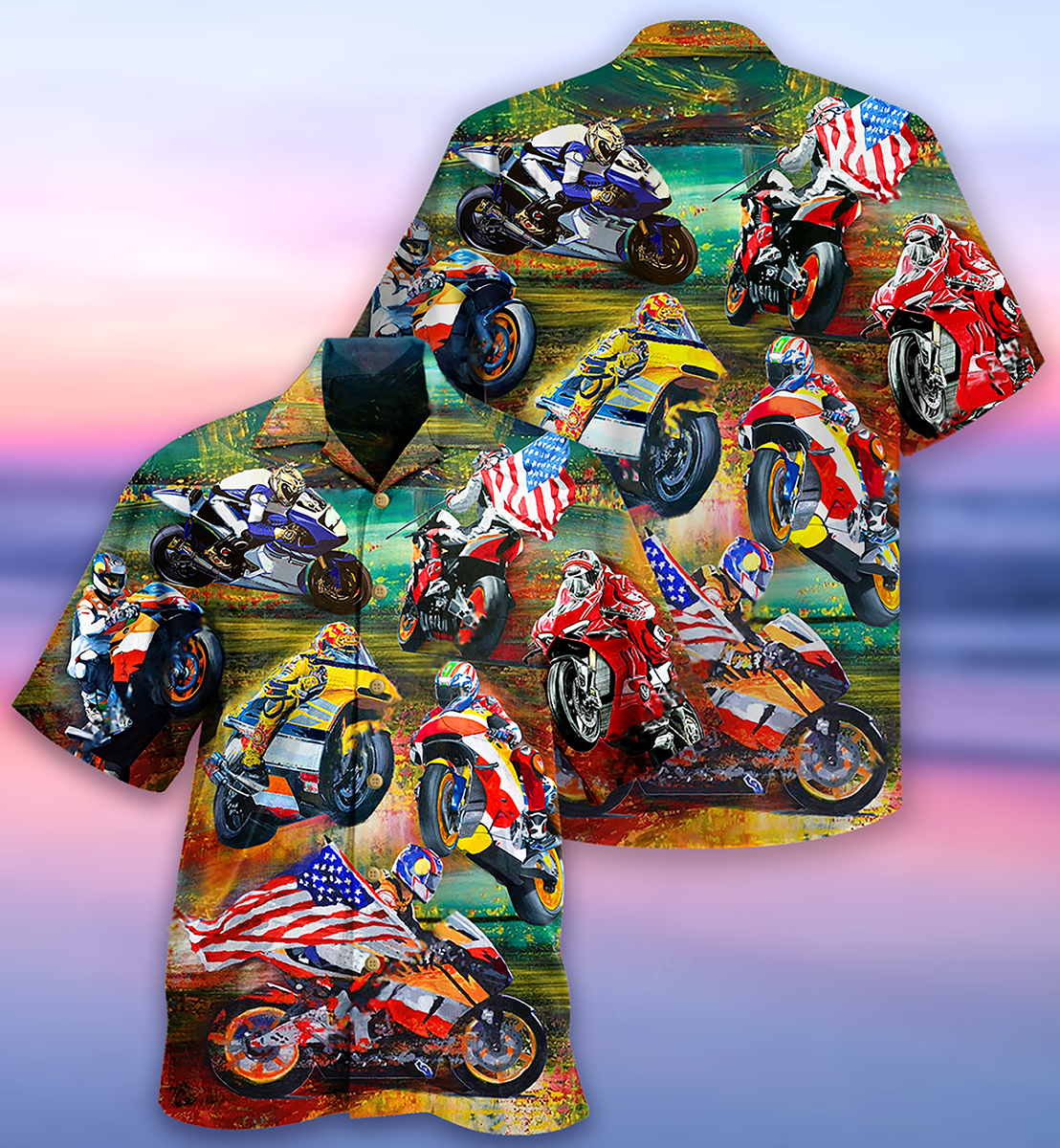 Motorcycle Racing America Flag - Hawaiian Shirt - Reefox
