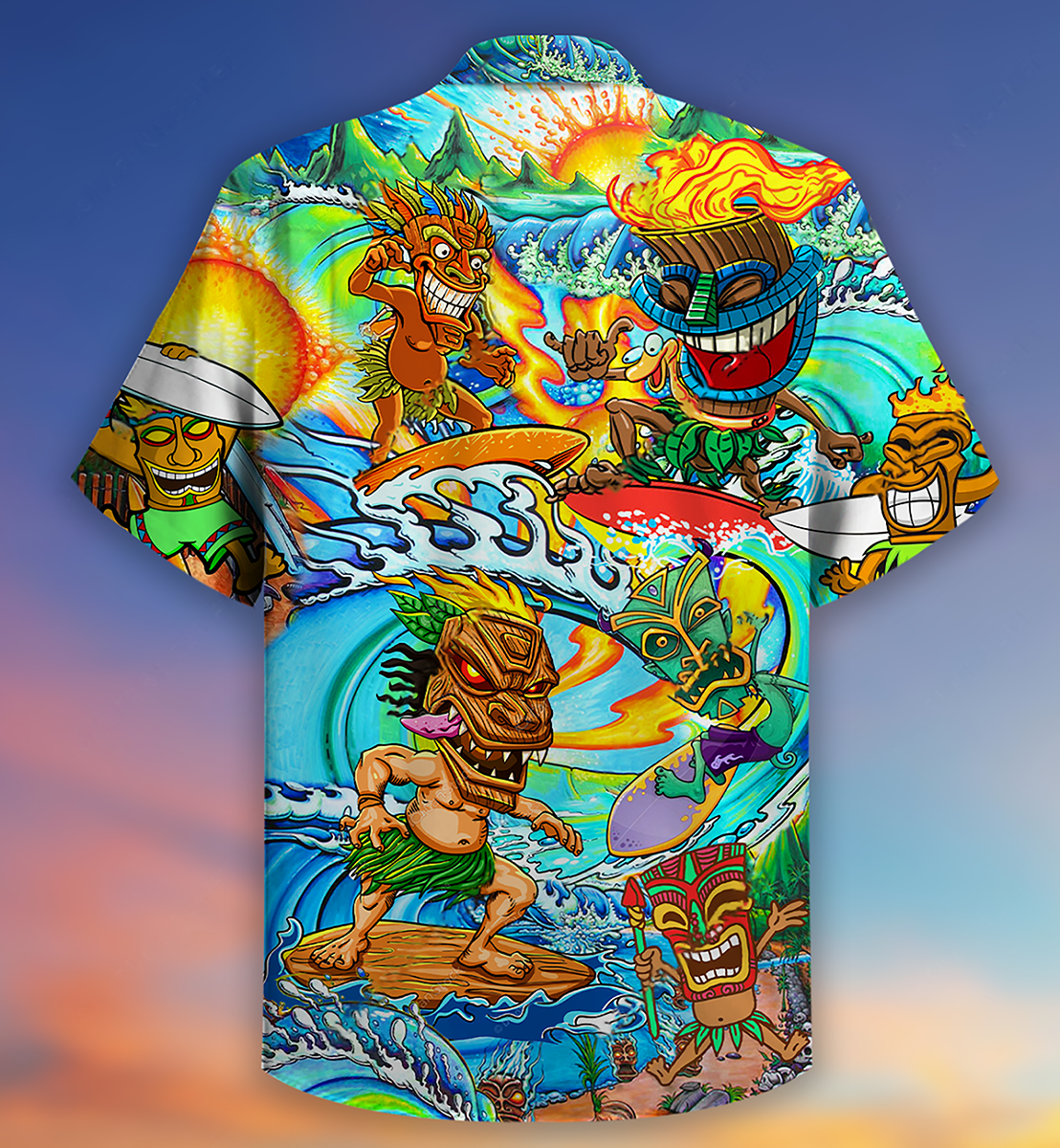 Tiki Aloha Tiki Surfing Into The Sunset - Hawaiian Shirt - Reefox