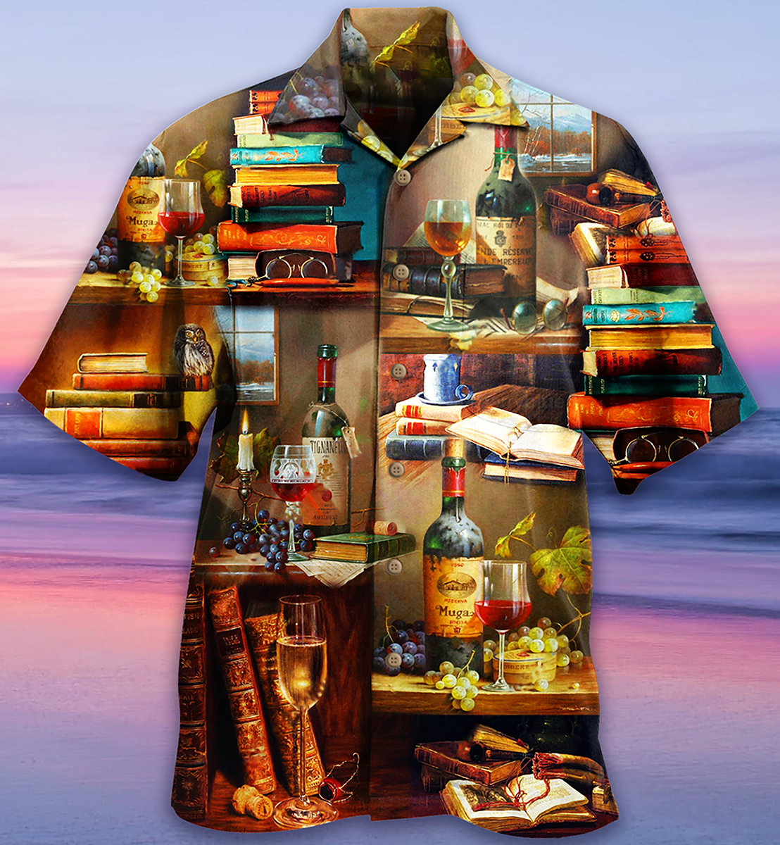 Book And The Smell Of Fine Drink Wine - Hawaiian Shirt - Reefox