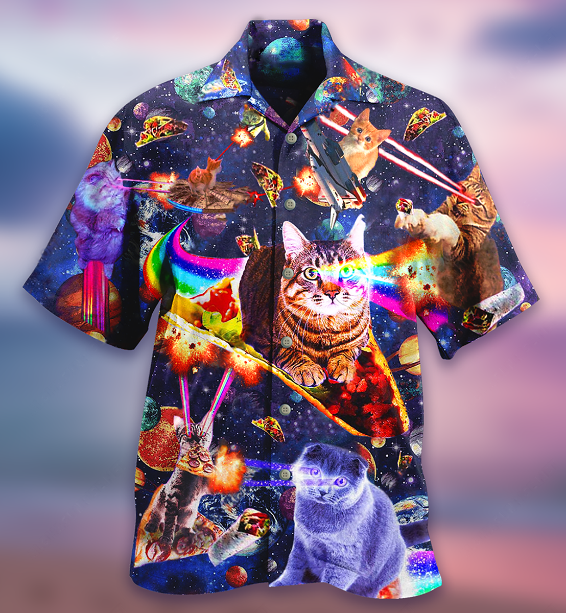 Cat Ride Food In Space Galaxy - Hawaiian Shirt - Reefox