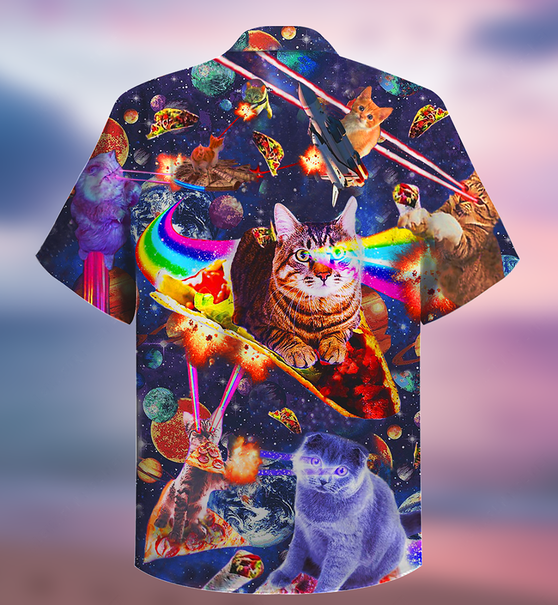 Cat Ride Food In Space Galaxy - Hawaiian Shirt - Reefox