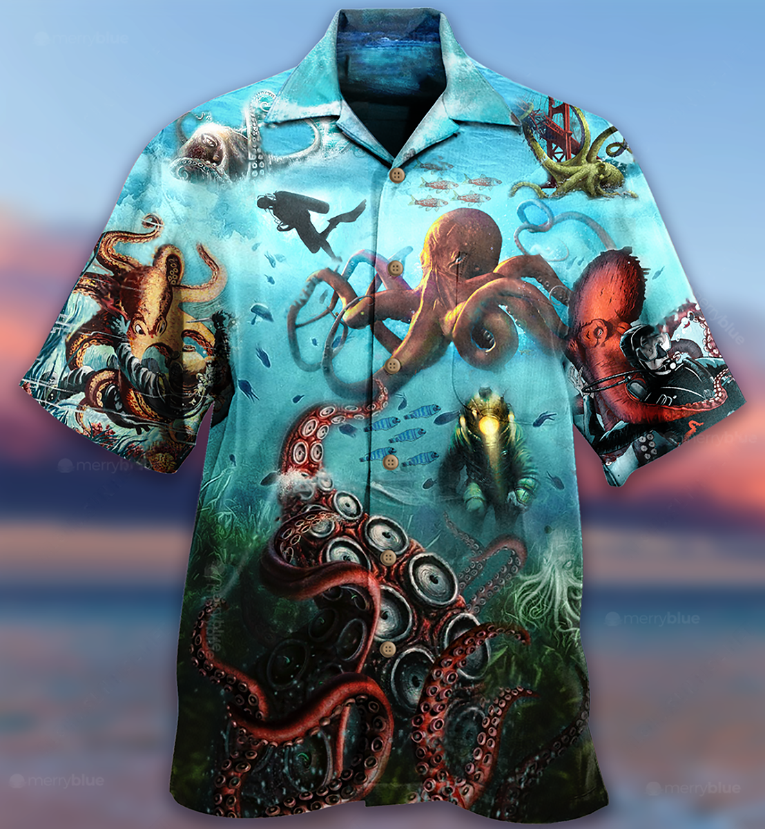 Octopus Giant And Diver - Hawaiian Shirt - Reefox