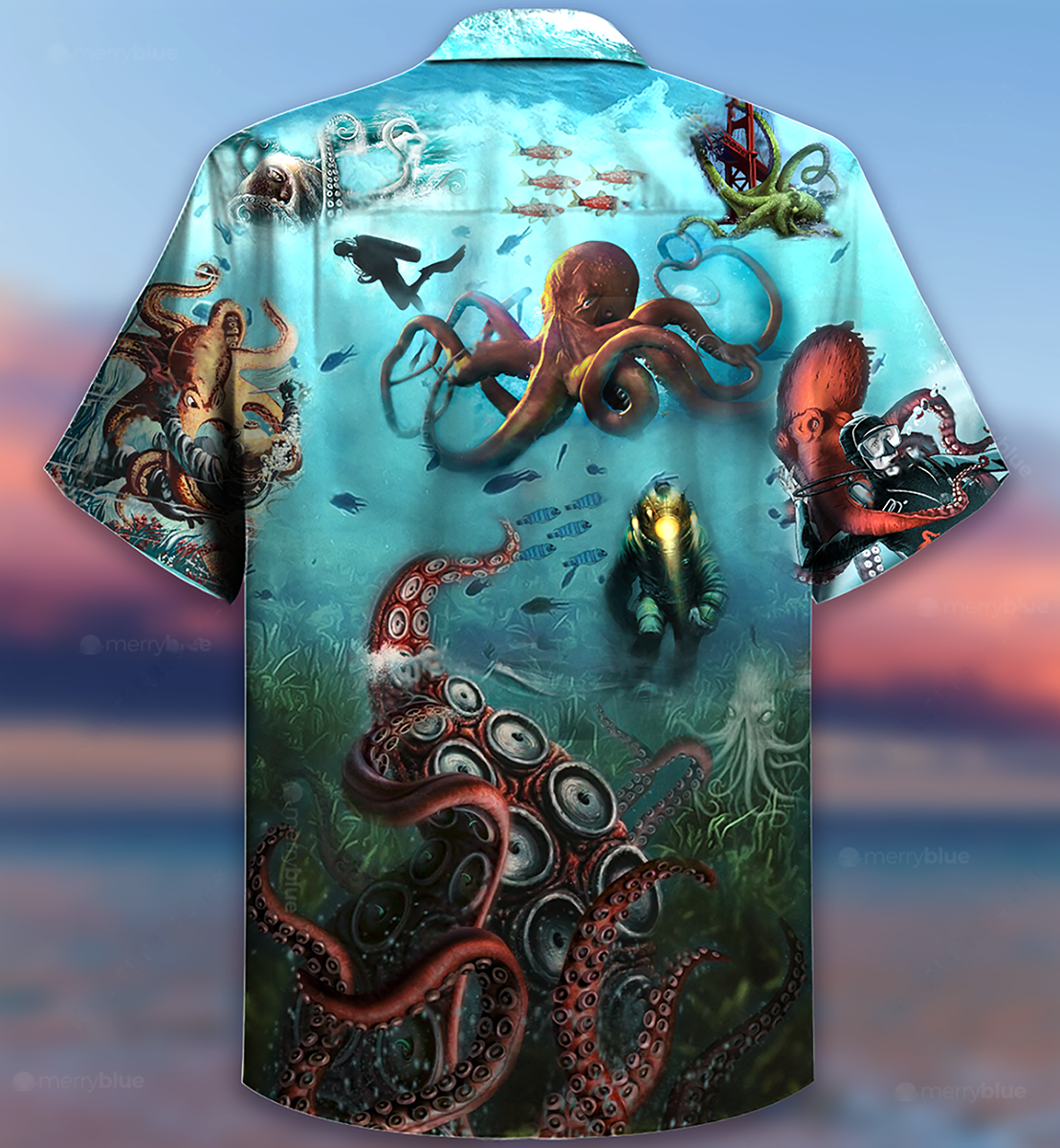 Octopus Giant And Diver - Hawaiian Shirt - Reefox