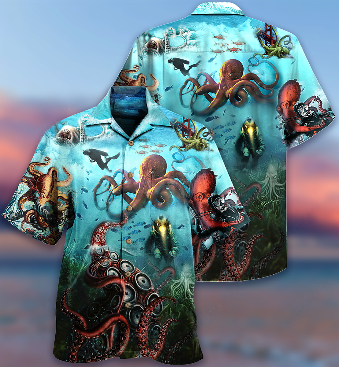 Octopus Giant And Diver - Hawaiian Shirt - Reefox
