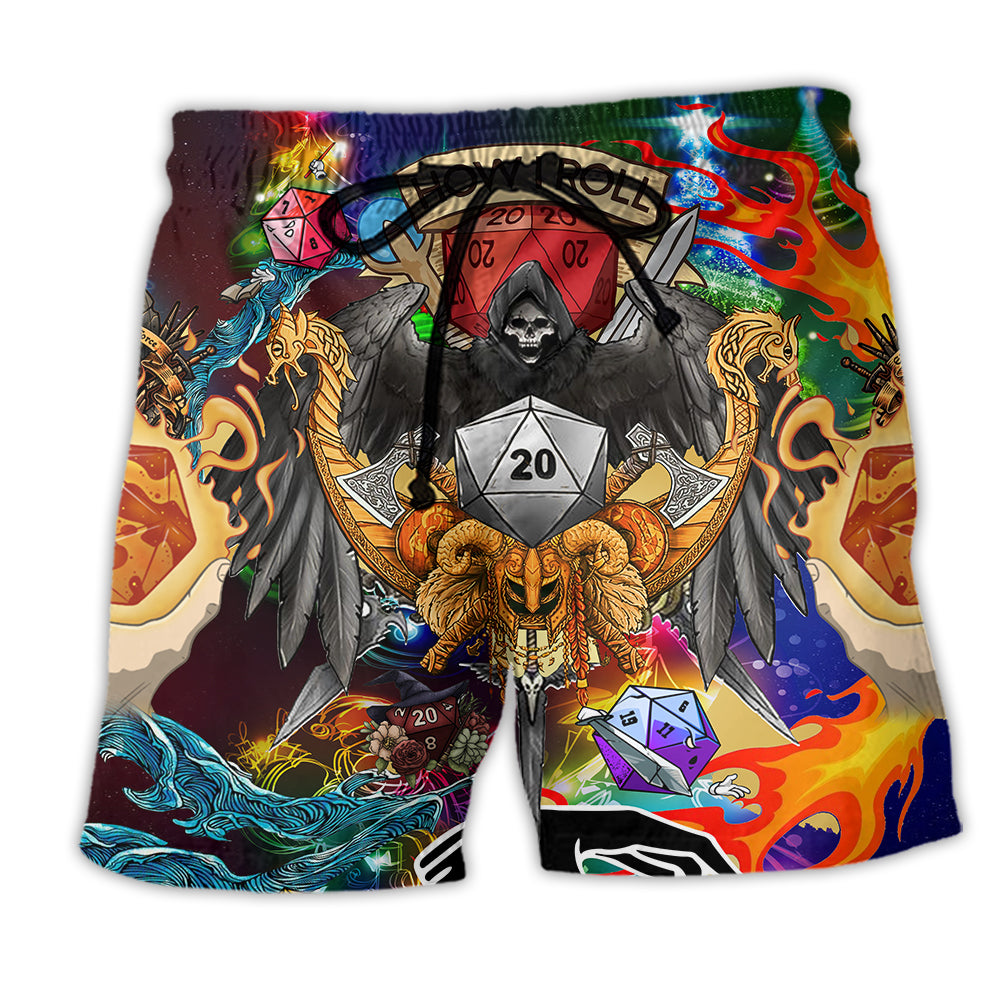 D20 Skull How I Roll Christmas Style Colors - Beach Short Reefox-Owlsmatrix