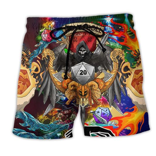 D20 Skull How I Roll Christmas Style Colors - Beach Short Reefox-Owlsmatrix