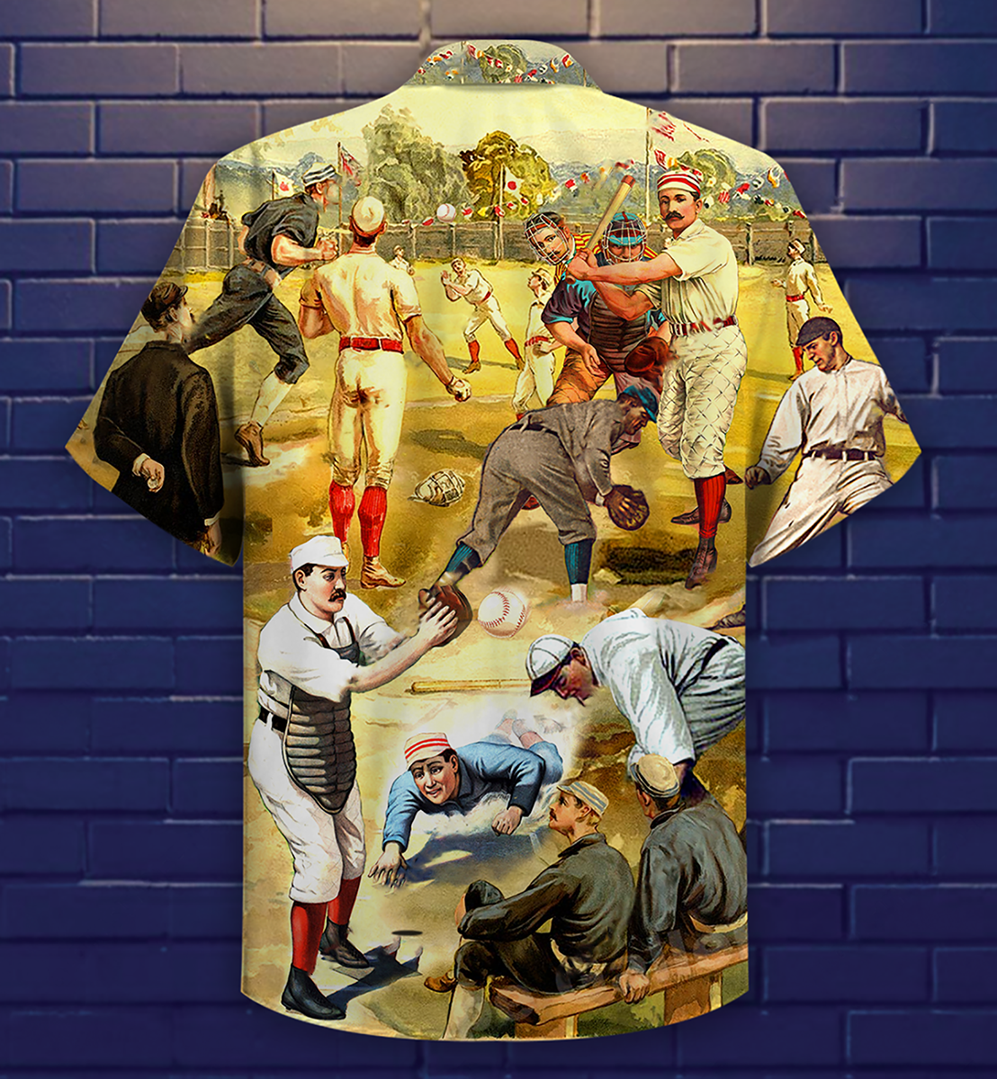 Baseball Hit Hard Run Fast Turn Left Vintage Style - Hawaiian Shirt - Reefox