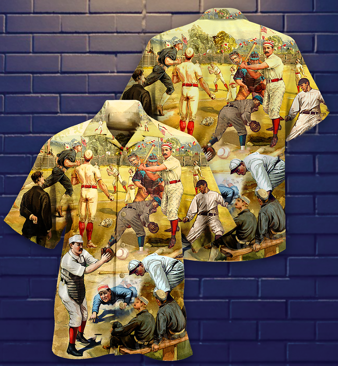 Baseball Hit Hard Run Fast Turn Left Vintage Style - Hawaiian Shirt - Reefox