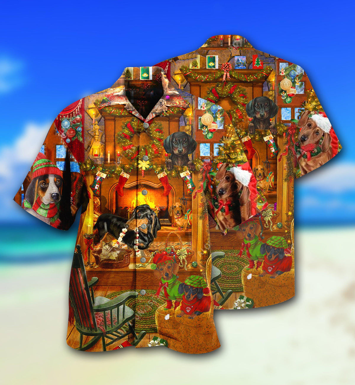 Dachshund Dogs Love Home Love Christmas - Hawaiian Shirt - Reefox