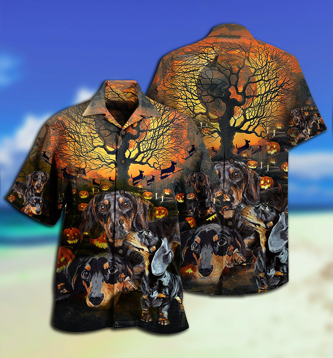 Dachshund Halloween Night Pumpkin - Hawaiian Shirt - Reefox