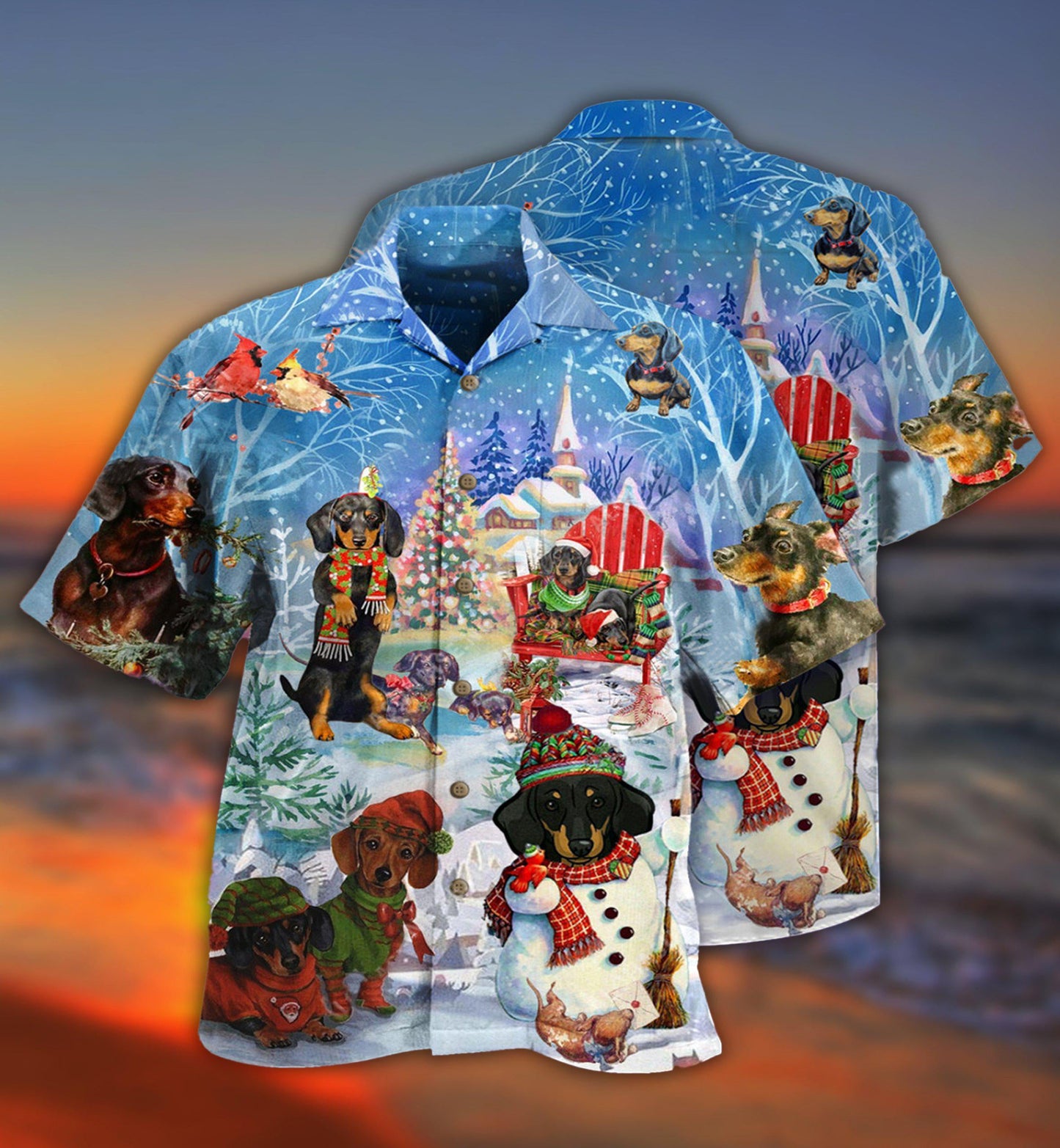 Dachshund Through The Snow Merry Christmas - Hawaiian Shirt - Reefox
