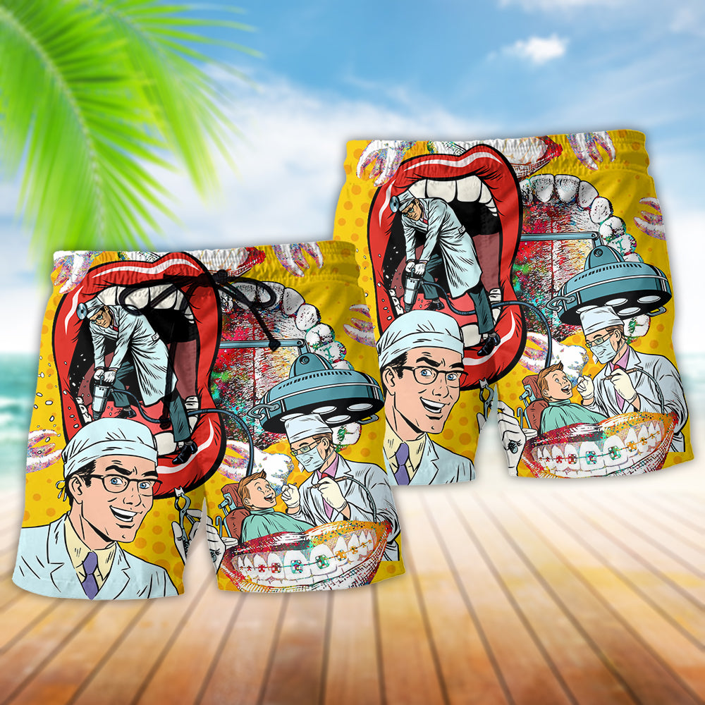 Dentist Funny Teeth - Beach Short Reefox - Owls Matrix LTD