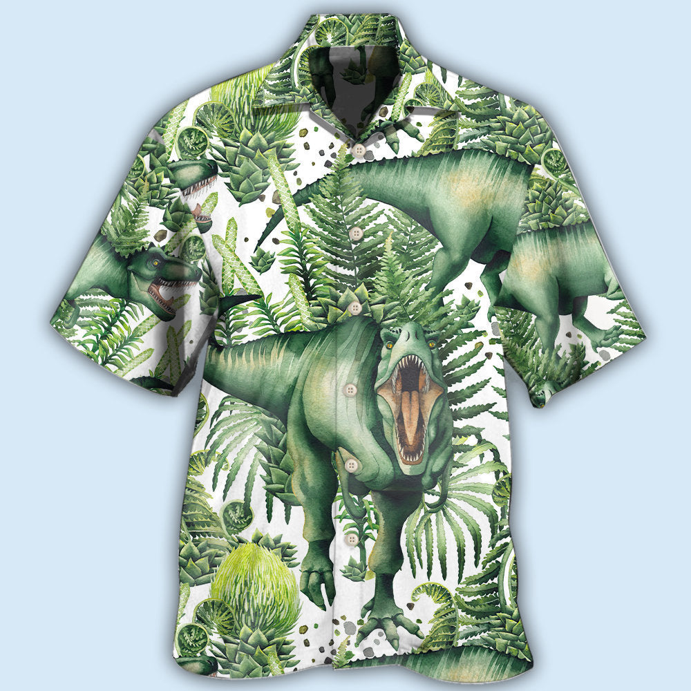 Dinosaur Strong Green Tropical Leaf - Hawaiian Shirt - Reefox