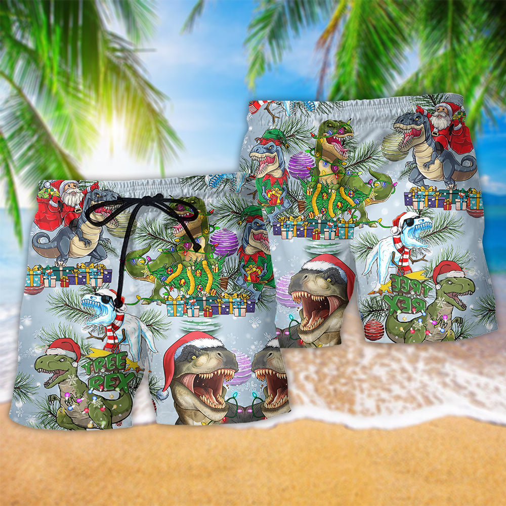 Dinosaurs And Merry Xmas Colorful - Beach Short Reefox - Owls Matrix LTD