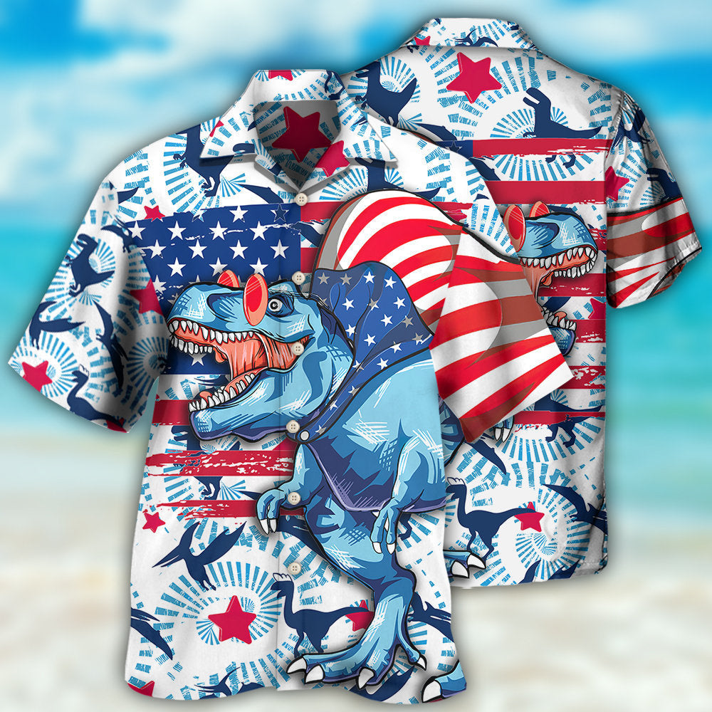 Dinosaur Independence Day Funny Dinosaurus - Hawaiian Shirt - Reefox