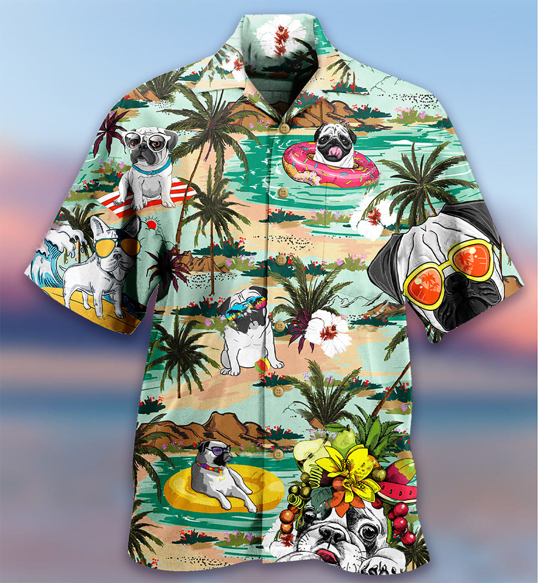 Bulldog Dog Loves Beach Loves Hawaii - Hawaiian Shirt - Reefox