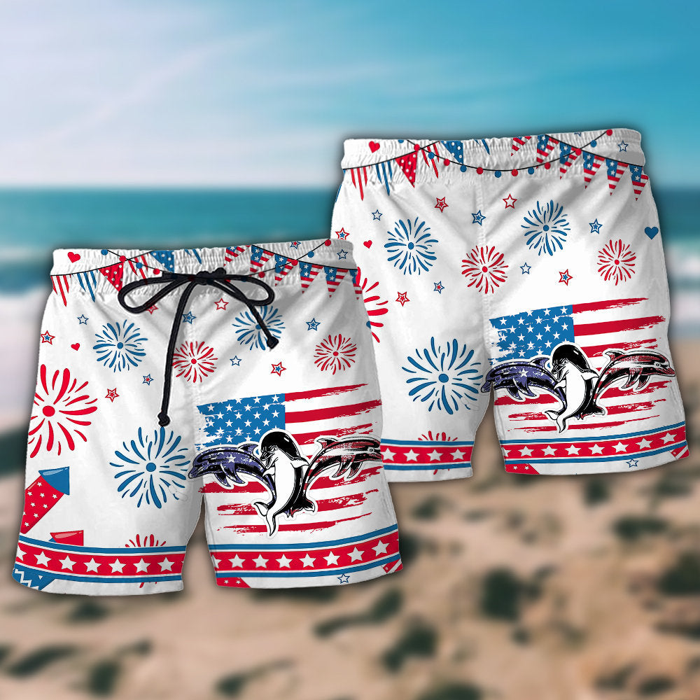 Dolphin Independence Day Funny Dolphin - Beach Short Reefox - Owls Matrix LTD