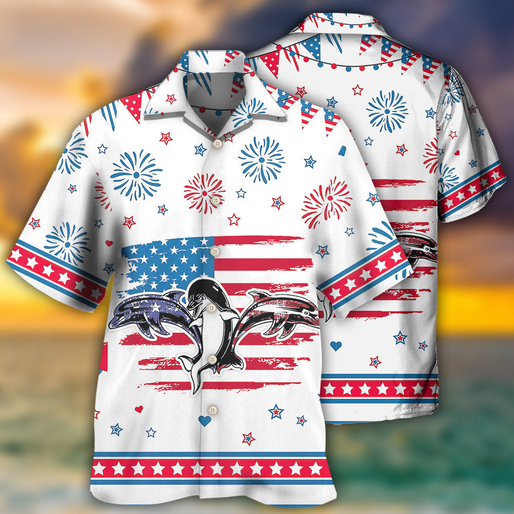 Dolphin Independence Day Funny Dolphin - Hawaiian Shirt - Reefox