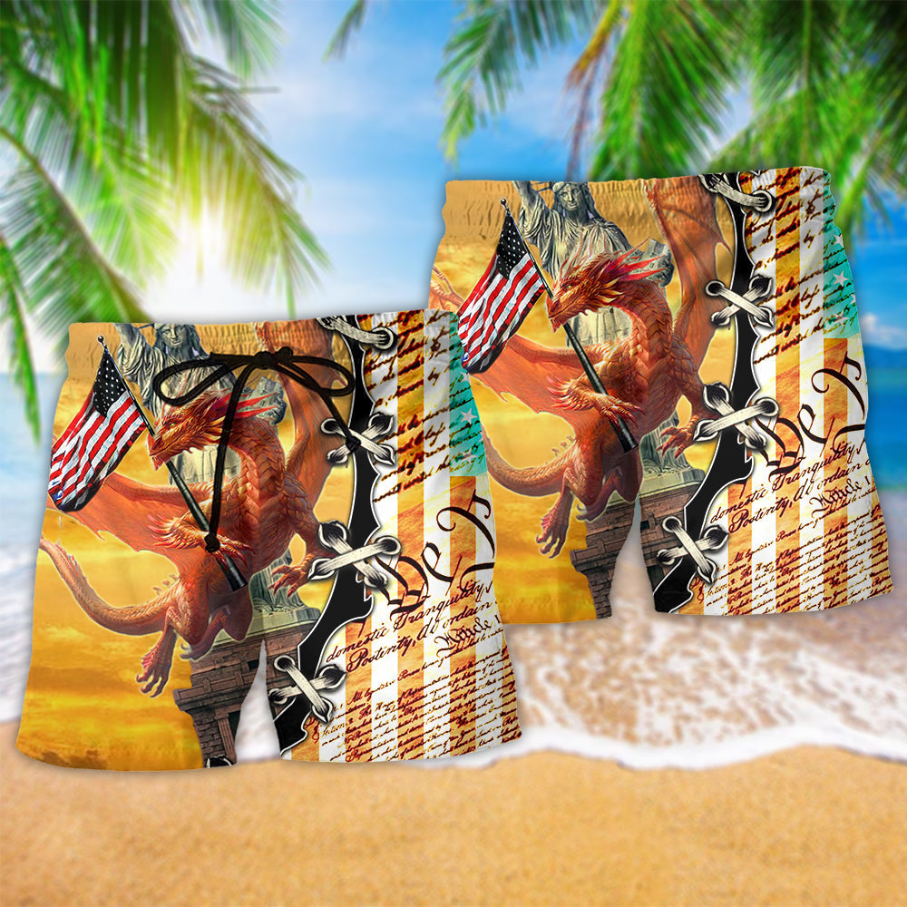 Dragon American Love Flag - Beach Short Reefox - Owls Matrix LTD